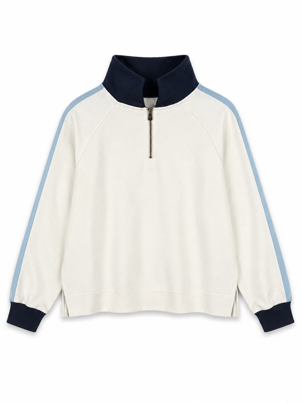 Dudley Stephens Phoebe Top M Cream Navy Blue Stripe Quarter Zip. EUC worn twice